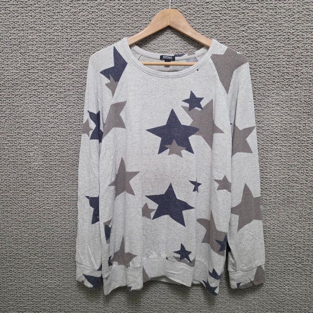 BUFFALO DAVID BITTON Women's Gray Navy Star Print Sweatshirt Size L